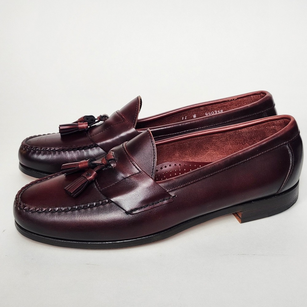 Vintage 90s Lands End Oxblood Leather Tassel Loafers Preppy Ivy USA 11 W 440358 - Picture 3 of 11